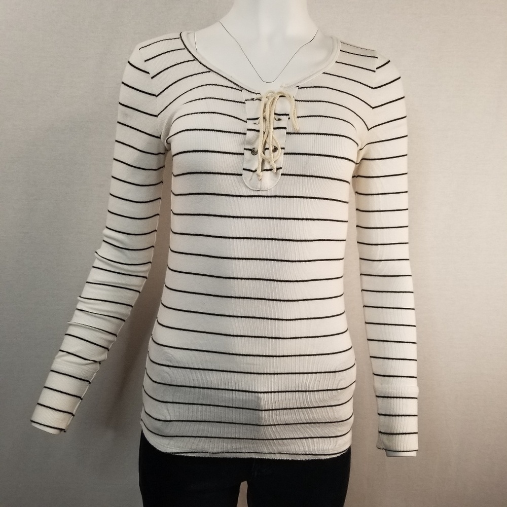 ABERCROMBIE & FITCH Women's Lace Up Striped Top S